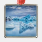 Ornement Carré Argenté Glace et neige | Lagune Jokulsarlon, Islande (Devant)