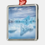 Ornement Carré Argenté Glace et neige | Lagune Jokulsarlon, Islande (Gauche)