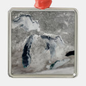 Ornement Carré Argenté Glace Sur Les Grands Lacs, États-Unis. (Devant)