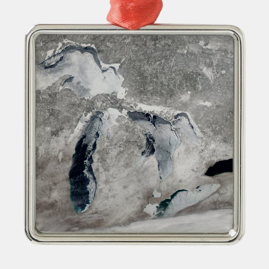 Ornement Carré Argenté Glace Sur Les Grands Lacs, États-Unis. (Devant)