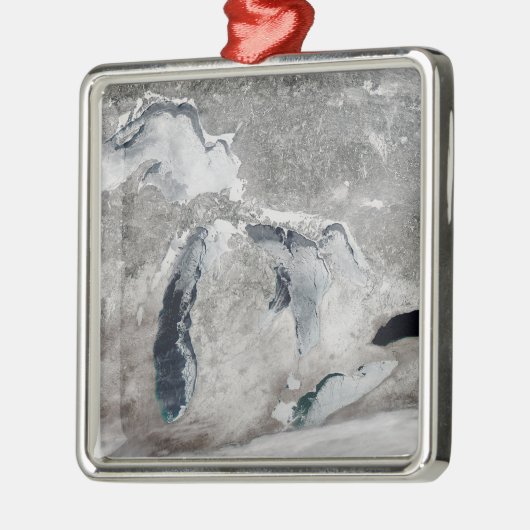Ornement Carré Argenté Glace Sur Les Grands Lacs, États-Unis. (Gauche)