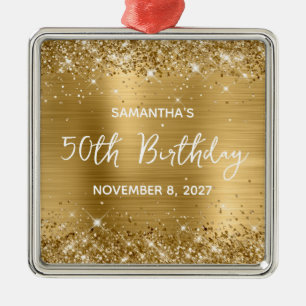 Ornement Carré Argenté Glittery Gold Foil 50e anniversaire