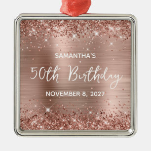 Ornement Carré Argenté Glittery Rose Gold Foil 50e anniversaire