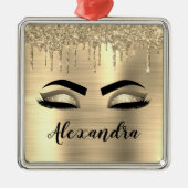 Ornement Carré Argenté Gold Glitter Sparkle Eyelashes Monogram (Devant)