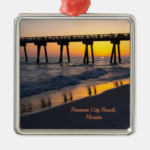 Ornement Carré Argenté Golden Panama City Beach Sunset réflexions