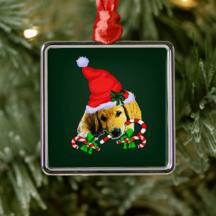 Ornement Carré Argenté Golden Retriever Puppy Christmas