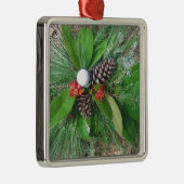 Ornement Carré Argenté Golf cônes de pin et verdure Noël (Droite)