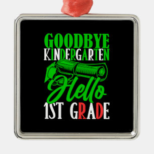 Ornement Carré Argenté Goodbye Kindergarten Hello 1st Grade