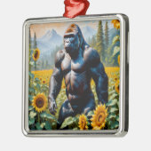 Ornement Carré Argenté Gorille Ape Dans Un Champ De Tournesol (Gauche)