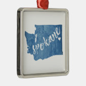 Ornement Carré Argenté Grain de bois de Spokane Washington (Droite)