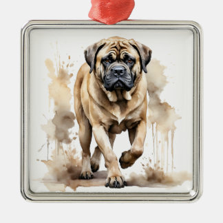 ORNEMENT CARRÉ ARGENTÉ GRAND CHIEN DE MASTIFF EN ROI ET NOIR