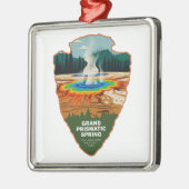 Ornement Carré Argenté Grand Prismatic Spring Yellowstone Arrowhead (Gauche)