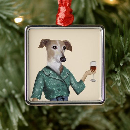 Ornement Carré Argenté Greyhound Wine Snob (Arbre)