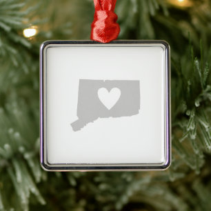 Ornement Carré Argenté Gris en forme de Connecticut avec noix gris-coeur