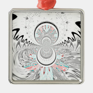 Ornement Carré Argenté Gris Kaleidoscope Art