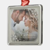 Ornement Carré Argenté Gris Snowflakes Frame Moderne Vacances Mariage Pho (Gauche)