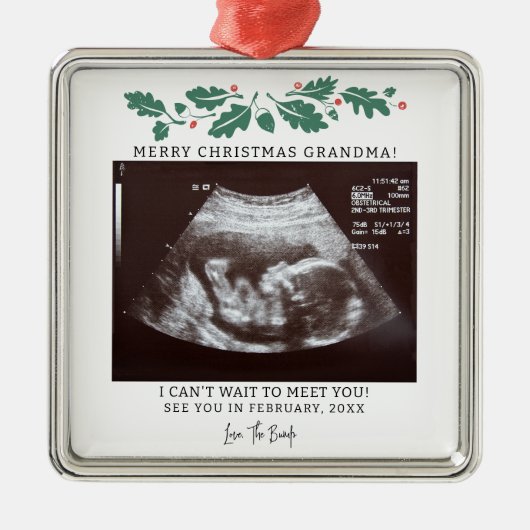 Ornement Carré Argenté Grossesse de Noël de grand-mère (Devant)