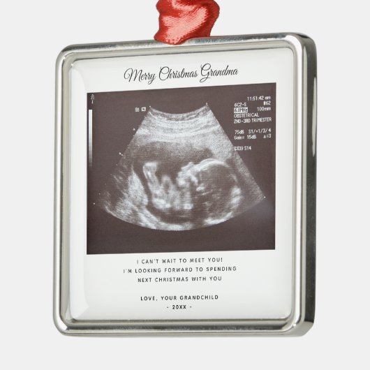 Ornement Carré Argenté Grossesse Faire-part Noël à grand-mère (Gauche)