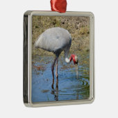 Ornement Carré Argenté Grue de Sarus dans l'étang (Droite)