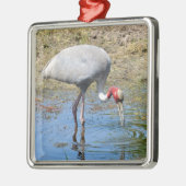 Ornement Carré Argenté Grue de Sarus dans l'étang (Gauche)