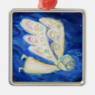 Ornement Carré Argenté Guardian Angel and Baby Holiday