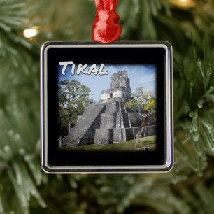 Ornement Carré Argenté Guatemala Tikal Ruines Temple