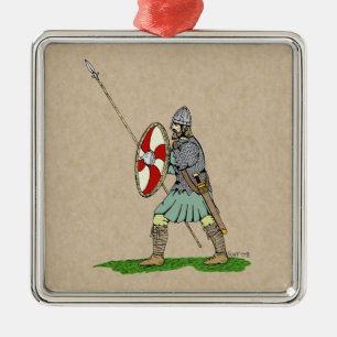 Ornement Carré Argenté Guerrier médiéval anglais/saxon