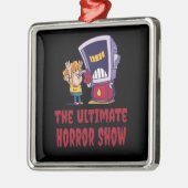 Ornement Carré Argenté Halloween - Spectacle d'horreur à la station-servi (Gauche)