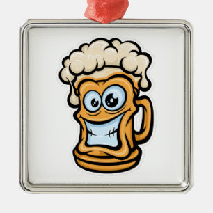 Ornement Carré Argenté Happy Beer Mug, Funny Illustration