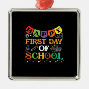 Ornement Carré Argenté Happy First Day Of School