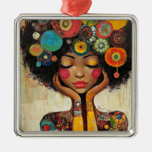 Ornement Carré Argenté Harmonie de femme noire colorée