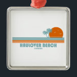 Ornement Carré Argenté Haulover Beach Miami Floride Sun Palm Trees<br><div class="desc">Situé dans les parties nord de Miami Beach,  le Haulover Park,  un établissement de 70 hectares géré par le comté,  comprend Haulover Beach,  un endroit magnifique pour se détendre et profiter de la vie sur la plage.</div>