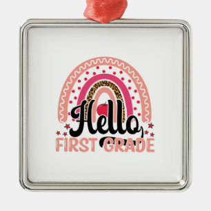 Ornement Carré Argenté Hello First Grade