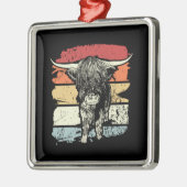 Ornement Carré Argenté Highland Cow Highland Cows Retro (Gauche)