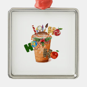 Ornement Carré Argenté Ho Ho Ho Enseignant