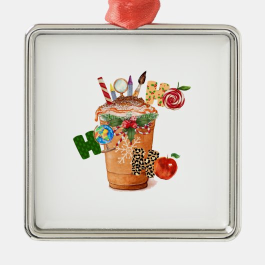 Ornement Carré Argenté Ho Ho Ho Enseignant (Devant)