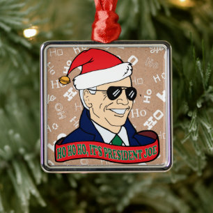 Ornement Carré Argenté Ho Ho Son président Joe Biden à Noël dans les S