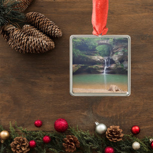 Ornement Carré Argenté Hocking Hills sur Old Man's Cave Trail Upper Falls