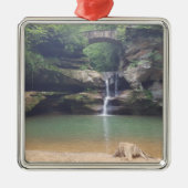 Ornement Carré Argenté Hocking Hills sur Old Man's Cave Trail Upper Falls (Devant)