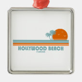 Ornement Carré Argenté Hollywood Beach Floride Sun Palm Trees (Devant)