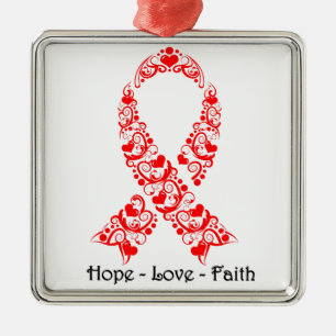 Ornement Carré Argenté Hope Red Awareness Ribbon