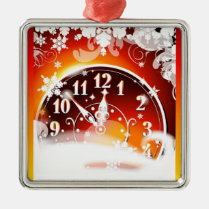 Ornement Carré Argenté Horloge de nouvelle année