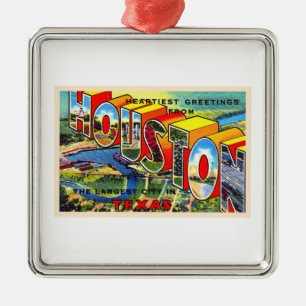Ornement Carré Argenté Houston Texas TX Vintage Grande Lettre Carte posta