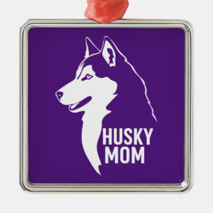 Ornement Carré Argenté Husky Maman