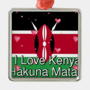Ornement Carré Argenté I Love Kenya et "Hakuna Matata" Art Print
