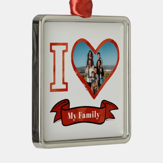 Ornement Carré Argenté I Love My Family Personalized Photo Keepsaké (Droite)