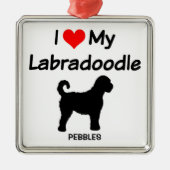Ornement Carré Argenté I Love My Labradoodle Dog Silhouette (Devant)