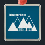 Ornement Carré Argenté I'd Rather Be In Bridger Bowl Mountain<br><div class="desc">A short 20 minute drive from Bozeman,  Bridger Bowl is an amazing skiing and snowboarding destination. This great vintage design has a retro look.</div>