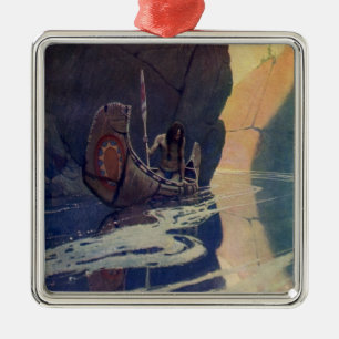 Ornement Carré Argenté Illustration d'art de N. C. Wyeth de pagaie de can