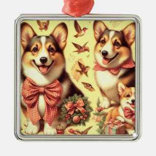 Ornement Carré Argenté Illustration de Corgi Corgi gallois mignon